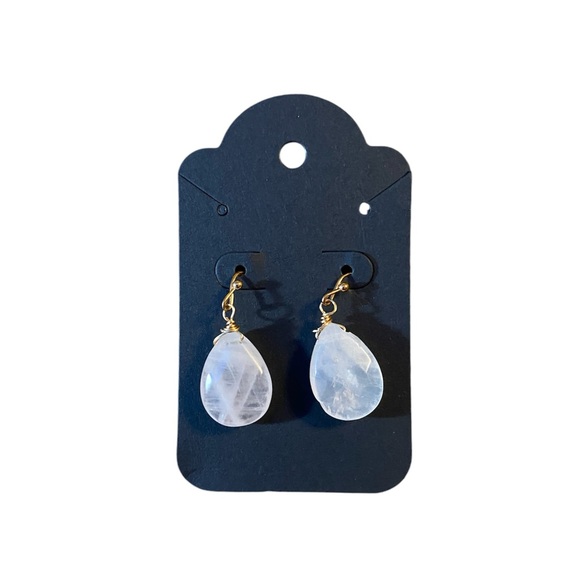 Rose Quartz Chakra Crystal Teardrop Dangle Earrings - Picture 2 of 10